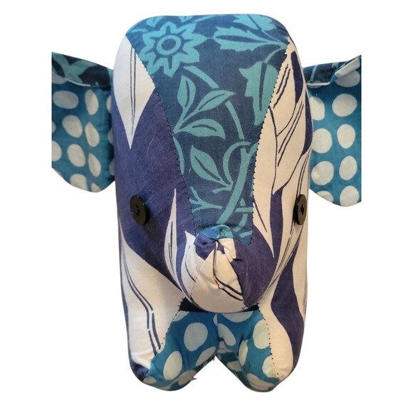 Zen Zen Forest Elephant Patchwork Blue Plush Stuffed Animal 9" Recycled Cotton - Picture 5 of 7